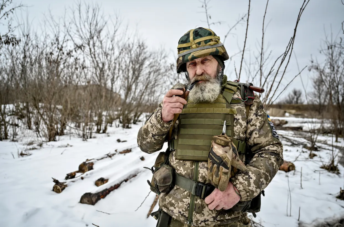 A serviceman of the Cossack battalion, which has been defending the Zaporizhzhia direction since the first days of the full-scale war, Zaporizhzhia Region, southeastern Ukraine on Feb. 19, 2023. Credit: Dmytro Smoliyenko / Ukrinform/Future Publishing via Getty Images.