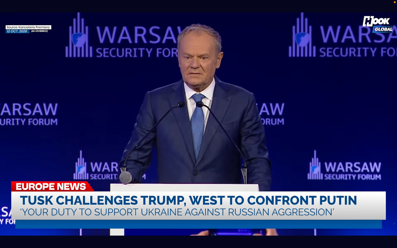 Poland Prime Minister Tusk delivers a strong speech at the Warsaw Security Forum. Credit: WSF.