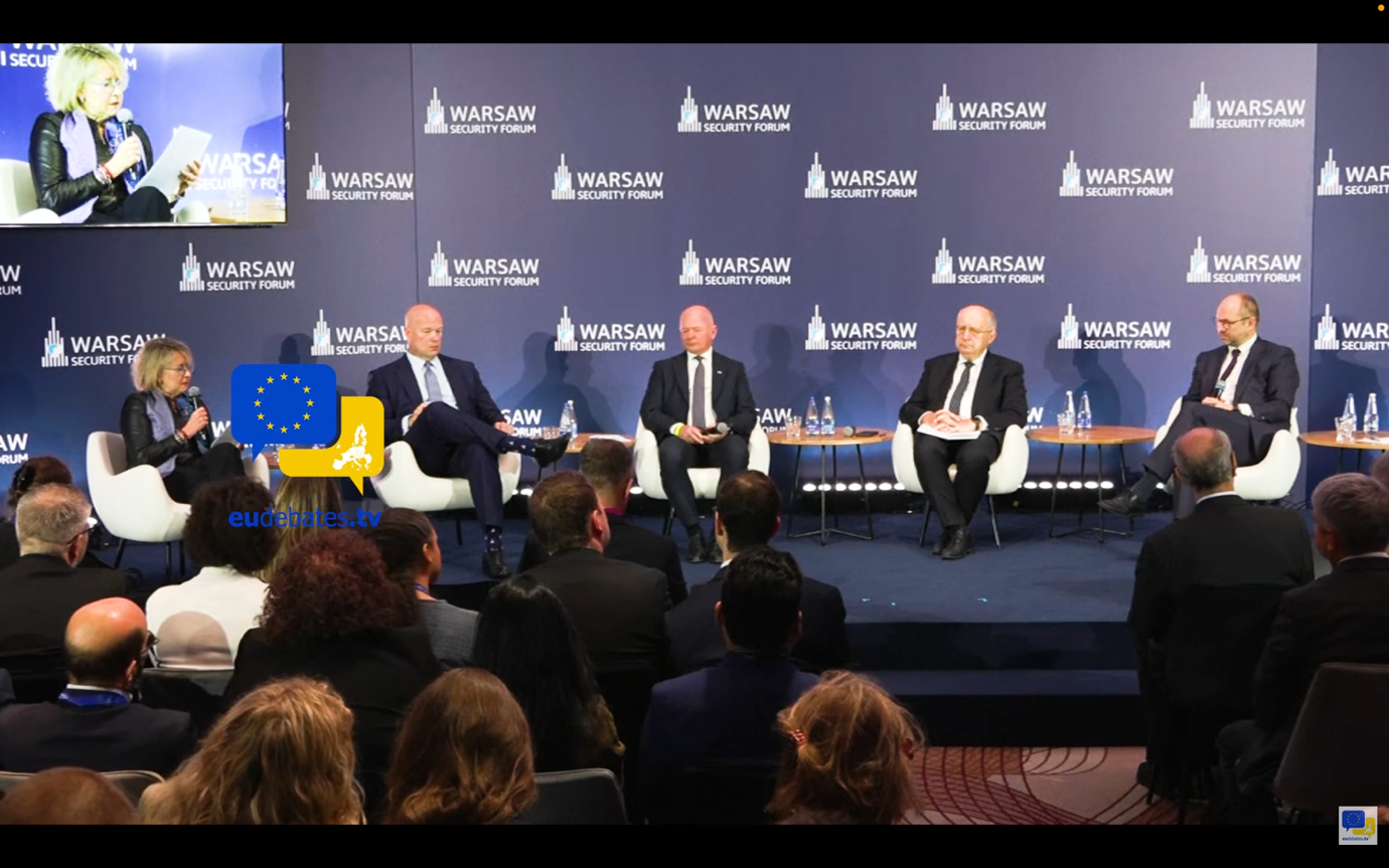 European Commissioner for Defence and Space Andrius Kubilius at a Warsaw Security Forum panel. Credit: WSF.