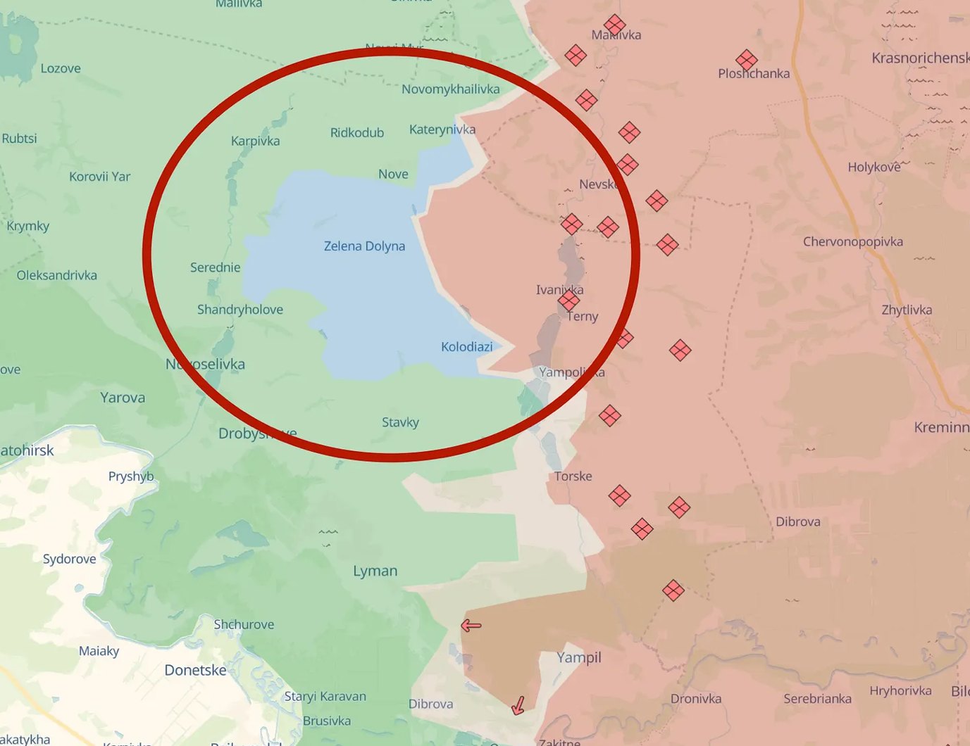 The frontlines during the fourth phase of Operation Vivaldi, including Zelena Dolyna, Lypove, and Kolodiazi settlements. Picture credit: Giorgi Revishvili.